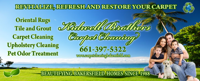 The image is an advertisement for Kidwell Brothers Carpet Cleaning